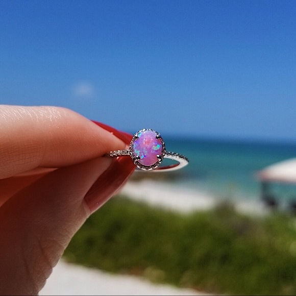 .925 Sterling Silver Oval Pink Opal CZ Ring - Picture 7 of 8